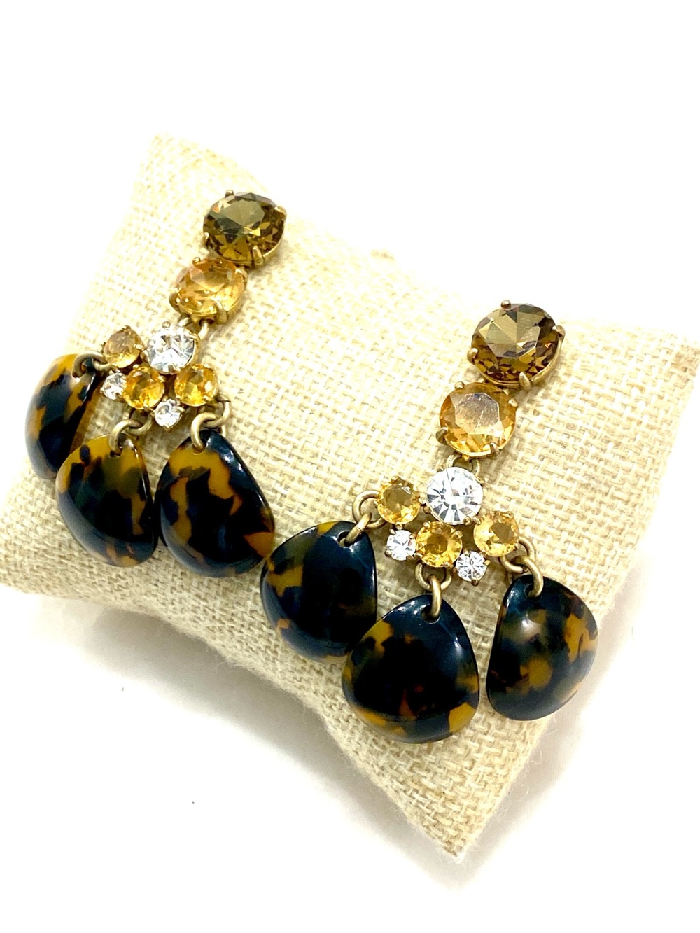 J. Crew Gold-Tone Earrings with Tortoiseshell Drops and Amber Crystals